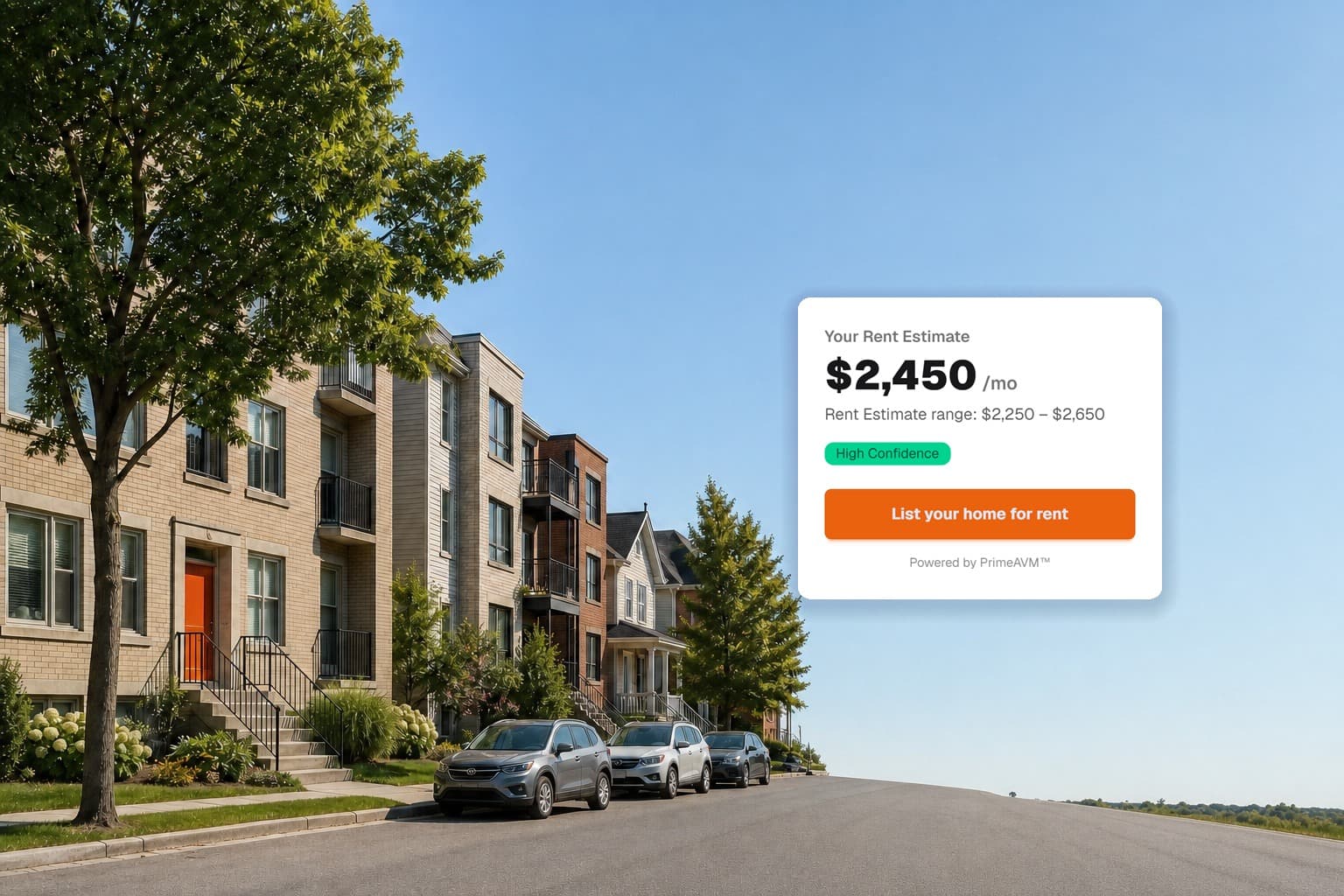 PrimeAVM rental estimate for a property, showing the suggested monthly rent and availability date