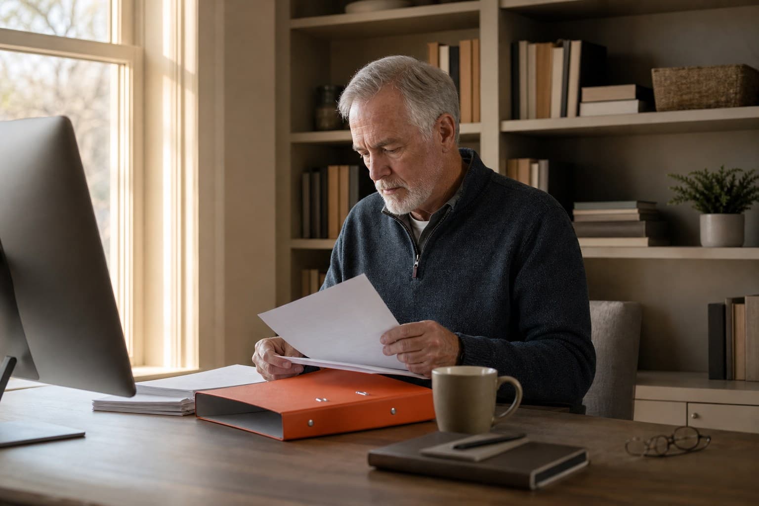 A landlord managing their rentals from a home office